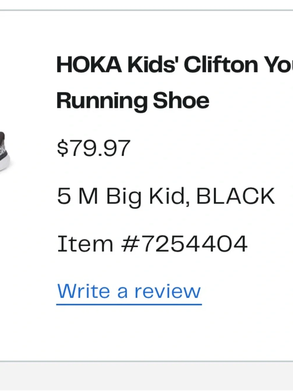 Hoka Youth Clifton 9 Running Shoes - size big kid 5M- Gray/Black